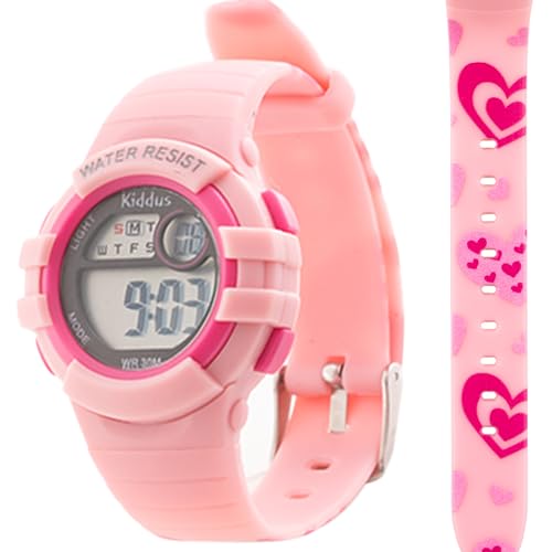 Kiddus Digitaluhr für Kleinkind, Mädchen und Jungen. Von 3 Jahren. Mit Stoppuhr, Kalender, Wecker und Licht. Wasserbeständig. LED Sportarmbanduhr für Kinder. ROSA HERZAN Kiddus Digitaluhr für Kleinkind, Mädchen und Jungen. Von 3 Jahren. Mit Stoppuhr, Kalender, Wecker und Licht. Wasserbeständig. LED Sportarmbanduhr für Kinder. ROSA HERZAN von Kiddus