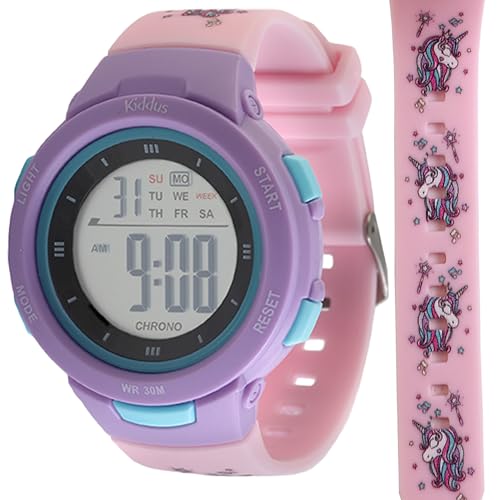 Kiddus Digitaluhr für Mädchen und Jungen von 5 bis 12 Jahren. Mit Stoppuhr, Kalender, Wecker und Licht. Wasserdicht. Beleuchtete LED Sportarmbanduhr für Kinder. EINHÖRNER Kiddus Digitaluhr für Mädchen und Jungen von 5 bis 12 Jahren. Mit Stoppuhr, Kalender, Wecker und Licht. Wasserdicht. Beleuchtete LED Sportarmbanduhr für Kinder. EINHÖRNER von Kiddus