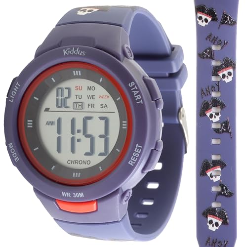 Kiddus Digitaluhr für Mädchen und Jungen von 5 bis 12 Jahren. Mit Stoppuhr, Kalender, Wecker und Licht. Wasserdicht. Beleuchtete LED Sportarmbanduhr für Kinder. Piraten Kiddus Digitaluhr für Mädchen und Jungen von 5 bis 12 Jahren. Mit Stoppuhr, Kalender, Wecker und Licht. Wasserdicht. Beleuchtete LED Sportarmbanduhr für Kinder. Piraten von Kiddus