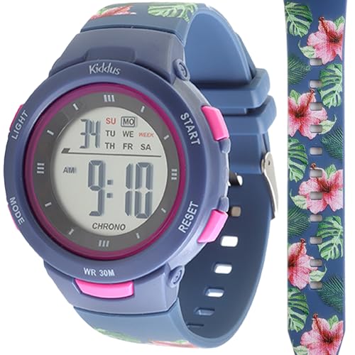 Kiddus Digitaluhr für Mädchen und Jungen von 5 bis 12 Jahren. Mit Stoppuhr, Kalender, Wecker und Licht. Wasserdicht. Beleuchtete LED Sportarmbanduhr für Kinder. Tropische Blumen Kiddus Digitaluhr für Mädchen und Jungen von 5 bis 12 Jahren. Mit Stoppuhr, Kalender, Wecker und Licht. Wasserdicht. Beleuchtete LED Sportarmbanduhr für Kinder. Tropische Blumen von Kiddus