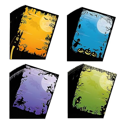 KieTeiiK 60-teiliges Halloween-Brief-Set, A4, Halloween-Briefpapier-Set, doppelseitig, gemustert, Halloween-Themen-Briefkopf, Gothic-Briefpapier für Studenten, Kinder, Schriftsteller, DIY... von KieTeiiK