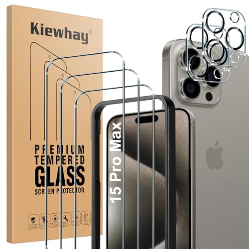 Kiewhay Schutzfolie Kompatibel mit iPhone 15 Pro Max Displayschutzfolie 6,7'', 3x Schutzfolie + 2x Kamera Panzerfolie, [Nicht für iPhone 15 Plus] [9H Härte] 99,99% HD Glasfolie - 5 Stück von Kiewhay