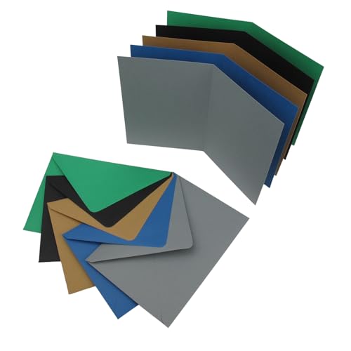 50er Set Faltkarten blanko mit Umschlag bunt, DIN A6 / C6 Klapp-Karten mit Kuvert zum selbstgestalten, beschreibbar und bedruckbar (dunkle Farben) von Kigebu