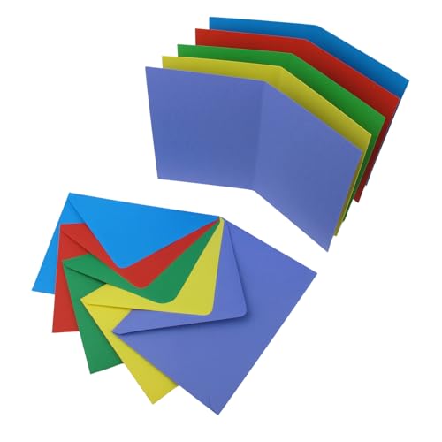 50er Set Faltkarten blanko mit Umschlag bunt, DIN A6 / C6 Klapp-Karten mit Kuvert zum selbstgestalten, beschreibbar und bedruckbar (helle Farben) von Kigebu
