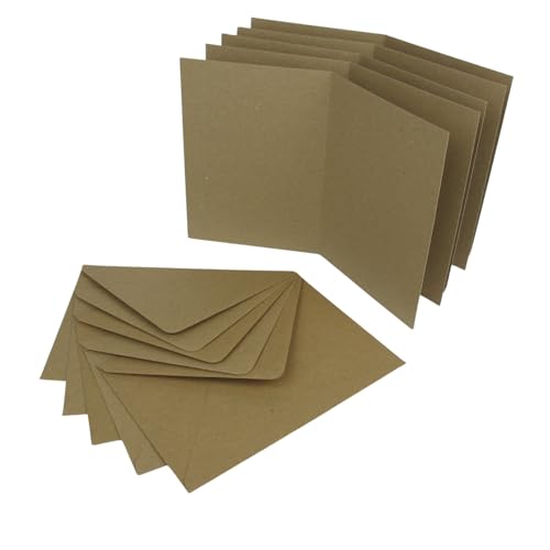 50er Set Faltkarten blanko mit Umschlag craft, DIN A6 / C6 Klapp-Karten mit Kuvert zum selbstgestalten, beschreibbar und bedruckbar (Kraft) von Kigebu