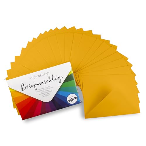 Kuvert C6 (114X162 mm) - 25 Stück - Gelb - extra stabile Umschläge (120 g/m2) für Einladungen, Grußkarten, Geldgeschenke - Briefumschläge - Nassklebung ohne Fenster (Dunkelgelb, 25 Stück) von Kigebu