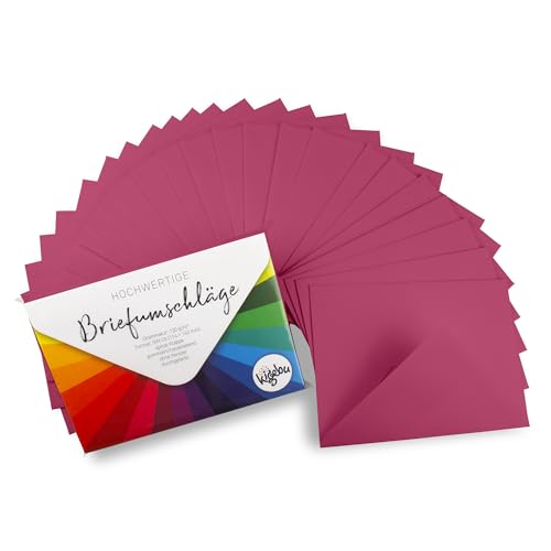 Kuvert C6 (114X162 mm) - 25 Stück - Pink - extra stabile Umschläge (120 g/m2) für Einladungen, Grußkarten, Geldgeschenke - Briefumschläge - Nassklebung ohne Fenster (Pink, 25 Stück) von Kigebu