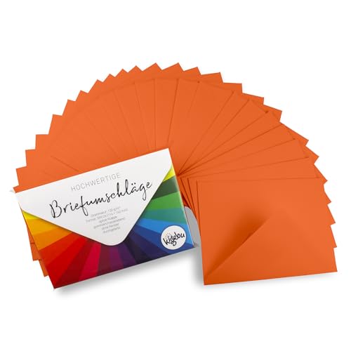Kuvert C6 (114X162 mm) - 50 Stück- Orange - extra stabile Umschläge (120 g/m2) für Einladungen, Grußkarten, Geldgeschenke - Briefumschläge - Nassklebung ohne Fenster (Orange, 50 Stück) von Kigebu