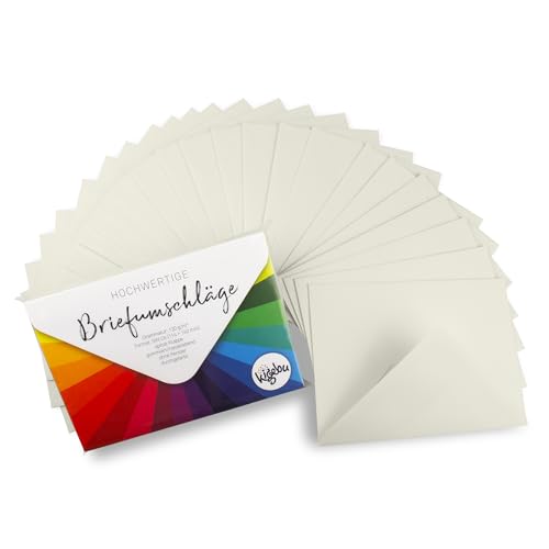 Kuvert C6 (114X162 mm) - 50 Stück- creme Weiß - extra stabile Umschläge (120 g/m2) für Einladungen, Grußkarten, Geldgeschenke - Briefumschläge - Nassklebung ohne Fenster (Cremefarben, 50 Stück) von Kigebu