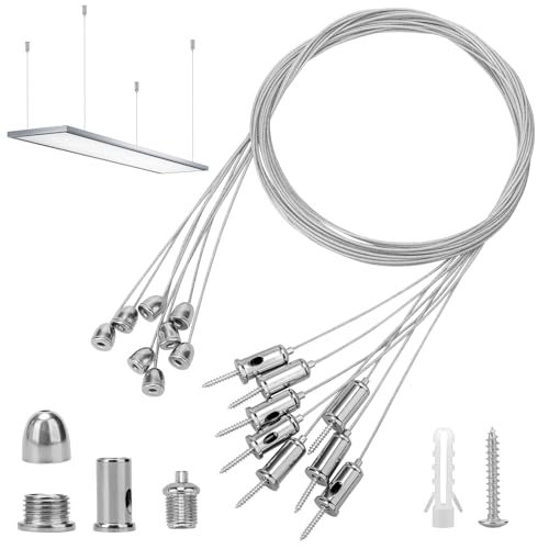 8 Stück Seilaufhängung Einbauset 1,5mmx1,5m Decke Ohrstecker Drahtseil, Verstellbare Lampenaufhängung Drahtseil Spanner Drahtseilhalter Metall Deckenbefestiger Befestigungs für LED Panel Deckenleuchte von Kigniote