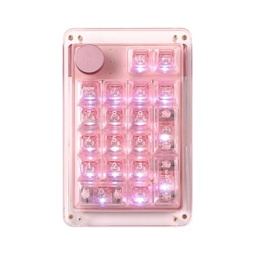 KiiBoom Phantom 21 Hot Swappable Crystal Acrylic Numpad, BT5.0/2.4GHz/USB-C Triple Mode NKRO Programmierbare numerische Tastatur mit Drehknopf, nach Süden gerichtet RGB, 1900mAh Batterie (Rosa) von KiiBoom