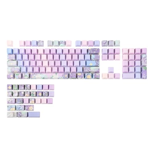 KiiBoom Violettes OEM-Profil-Tastenkappen-Set, 133 Tasten, seitlich bedruckt, PBT-Tastenkappen für ANSI-Layout, MX-Schalter, mechanische Gaming-Tastatur von KiiBoom