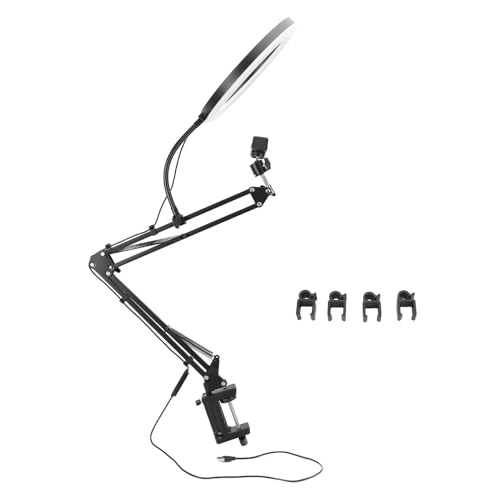 Selfie -Ringlicht 3 Farbtemperatur Retractable Arm Overhead Ring Light mit Klemme Telefonhalter Stabilisator für Videoaufnahmen Live -Streaming von Kikumi