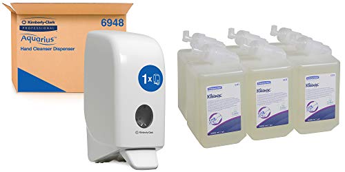Aquarius Seifen-Spender 6948 – 1 x wandmontierter Seifenspender für Handseife + Kleenex Seife 6333 - Handreiniger für die häufige Verwendung von KIMBERLY-CLARK