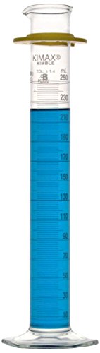 Kimble Chase KIMAX 20024-250 Borosilikatglas, Klasse B, einzelner metrischer Messzylinder, kalibriert zur Lieferung, mit Stoßstange, 250 ml Fassungsvermögen, 12 Stück von Kimble