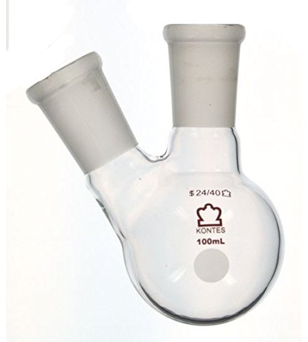 Kimble Chase KIMAX 605020-1419 Destillierflasche aus Borosilikatglas, zweihalsilikatglas, Rundboden, Seitenhals, abgewinkelt, 1000 ml Fassungsvermögen von Kimble