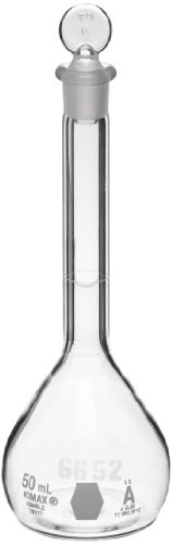 kimax Borosilikat Glas, rund mit flacher Boden serialisiert Klasse A und zertifiziert Messkolben, mit Stopper, 100 milliliters, 12 von Kimble
