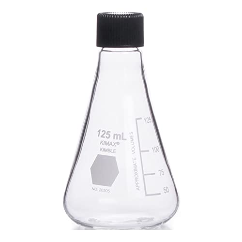 kimax Glas Erlenmeyer Schraubdeckel Fläschchen mit Kapazität Maßstab, 250 ml Capacity, farblos, 24 von Kimble