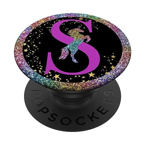 Lila Monogramm Buchstabe S Initiale Regenbogen Einhorn PopSockets mit austauschbarem PopGrip von Kimique