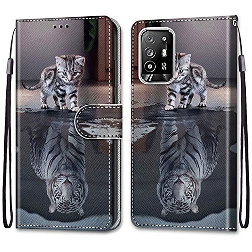 KimsCase Schutzhülle für Oppo A94 5G/A95 5G, Klappdeckel, Kartenfach, Brieftasche, Flip-Case, Leder, lustiges Motiv, stoßfest, Silikon, Bumper Kickstand Cover von KimsCase