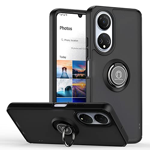 KimsCase für Honor 90 Lite 5G Hülle mit Ring Magnetisch PC + Silikon Bumper Case Kickstand Hüllen Handyhülle Motiv Tier Muster Design Cover, Schwarz von KimsCase