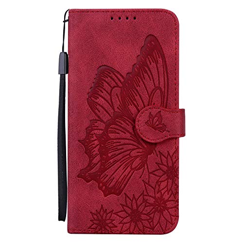 KimsCase für Samsung Galaxy A13 4G Hülle mit Band Leder Silikon Case [Magnetisch] Klappbar Kickstand Schutzhülle Hüllen Brieftasche Handyhülle Flip Motiv 3D Muster Design Cover - Rot von KimsCase