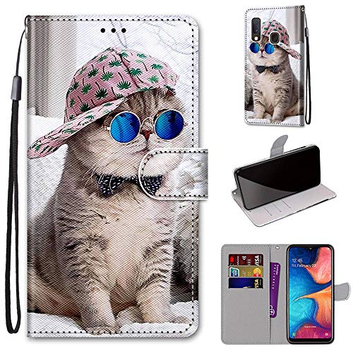 KimsCase für Samsung Galaxy A20E Hülle Leder Silikon Case Magnetisch Kawaii Kickstand Schutzhülle Hüllen Brieftasche Handyhülle Flip Motiv Tier Muster Design Cover von KimsCase