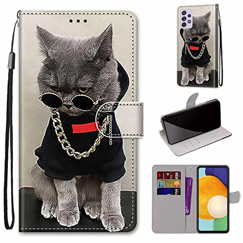 KimsCase für Samsung Galaxy A33 5G Hülle Leder Silikon Case Magnetisch Kawaii Kickstand Schutzhülle Hüllen Brieftasche Handyhülle Flip Motiv Tier Muster Design Cover von KimsCase