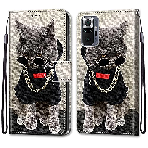 KimsCase für Xiaomi Redmi Note 10 Pro Hülle Leder Silikon Case Magnetisch Kawaii Kickstand Schutzhülle Hüllen Brieftasche Handyhülle Flip Motiv Tier Muster Design Cover von KimsCase