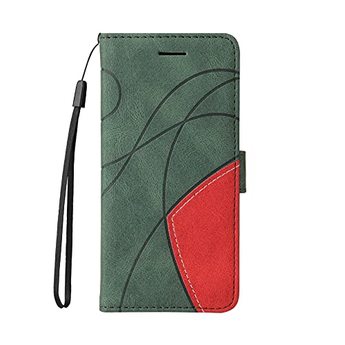 KimsCase für iPhone 13 Hülle mit Band Leder Silikon Case [Magnetisch] Klappbar Kickstand Schutzhülle Hüllen Brieftasche Handyhülle Flip Motiv 3D Muster Design Cover - Grün von KimsCase