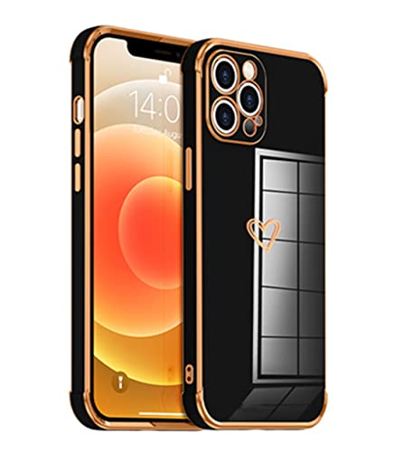 KimsCase für iPhone 14 Pro Max Hülle 3D Klar Herz Muster Design mit Goldener Rand Silikon Ultra Dünn Case Kawaii Schutzhülle Hüllen Handyhülle Motiv Cover - Schwarz von KimsCase