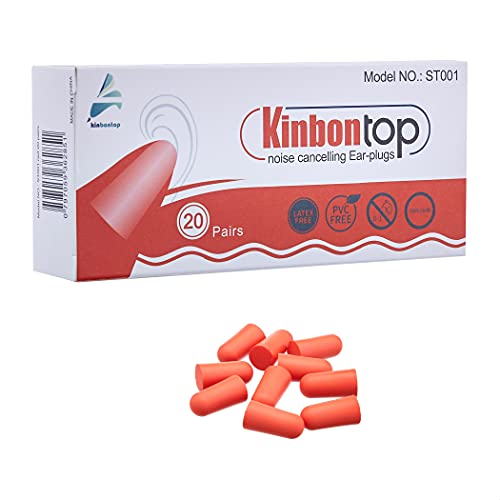Kinbontop Schaumstoff-Ohrstöpsel, 35 dB SNR (Dämmwert), Lärmreduktion, Gehörschutz, Rot (20 Paar) von Kinbontop