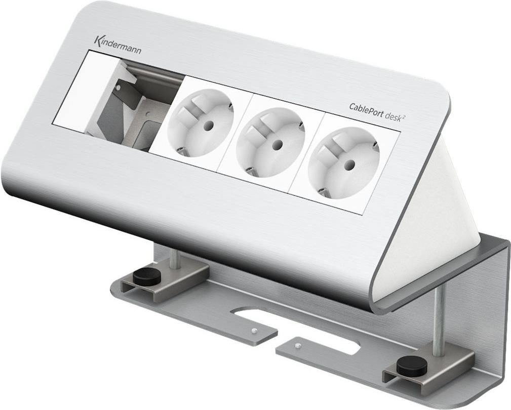 Kindermann CablePort desk² 4-fold - Steckdosengehäuse - Oberfläche montierbar - Spannungsversorgung X 3 - eloxiertes Aluminium (7430000053) von Kindermann