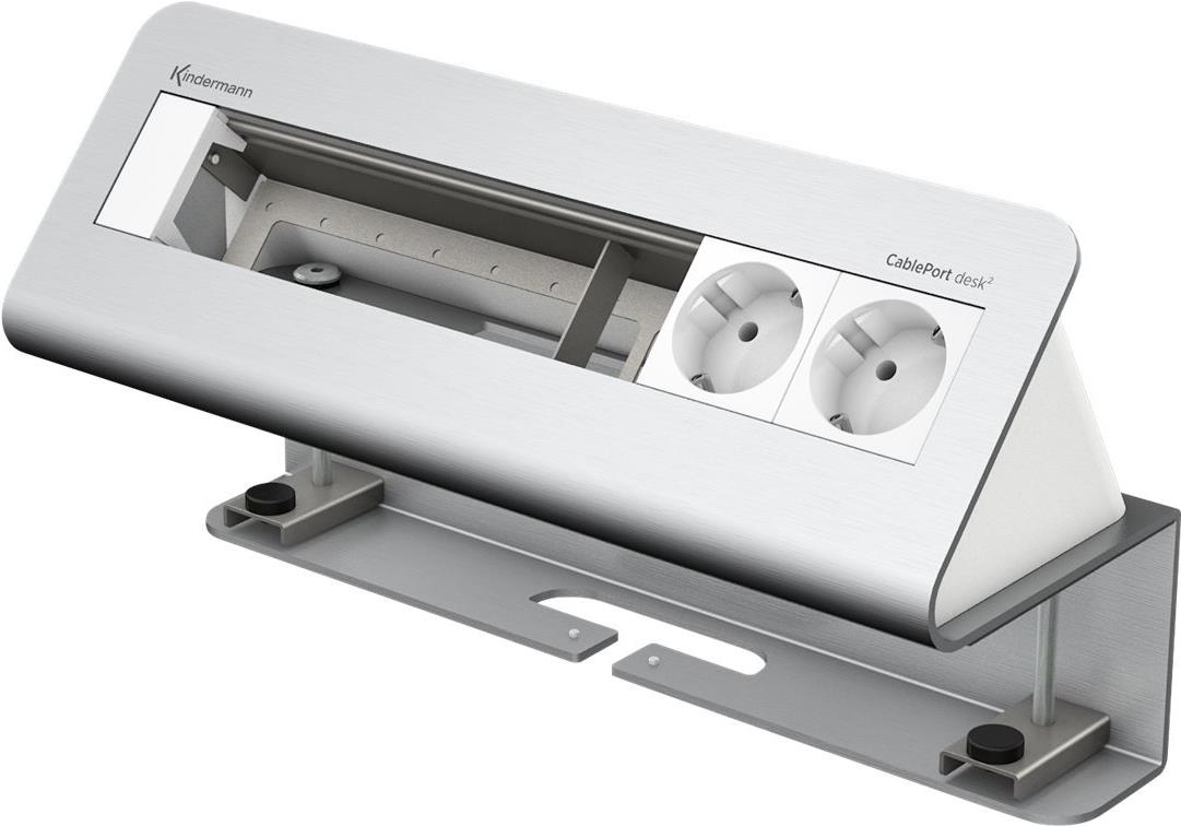 Kindermann CablePort desk² 6-fold - Steckdosengehäuse - Oberfläche montierbar - Spannungsversorgung X 2 - eloxiertes Aluminium (7430000062) von Kindermann