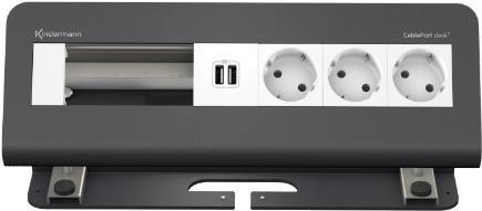 Kindermann CablePort desk² 6-fold - Steckdosengehäuse - Oberfläche montierbar - Spannungsversorgung X 3, USB-Ladegerät X 2 - Slate Gray, RAL 7015 (7430000183) von Kindermann