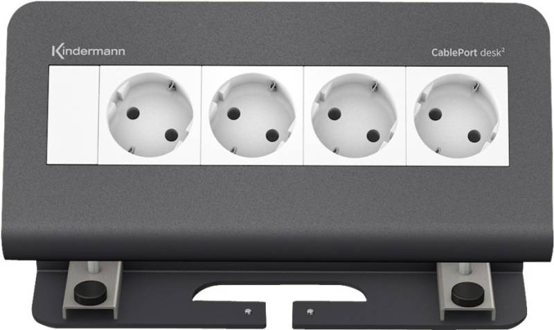 Kindermann CablePort desk² - Steckdosengehäuse - Oberfläche montierbar - Spannungsversorgung X 4 - Slate Gray, RAL 7015 (7430000074) von Kindermann