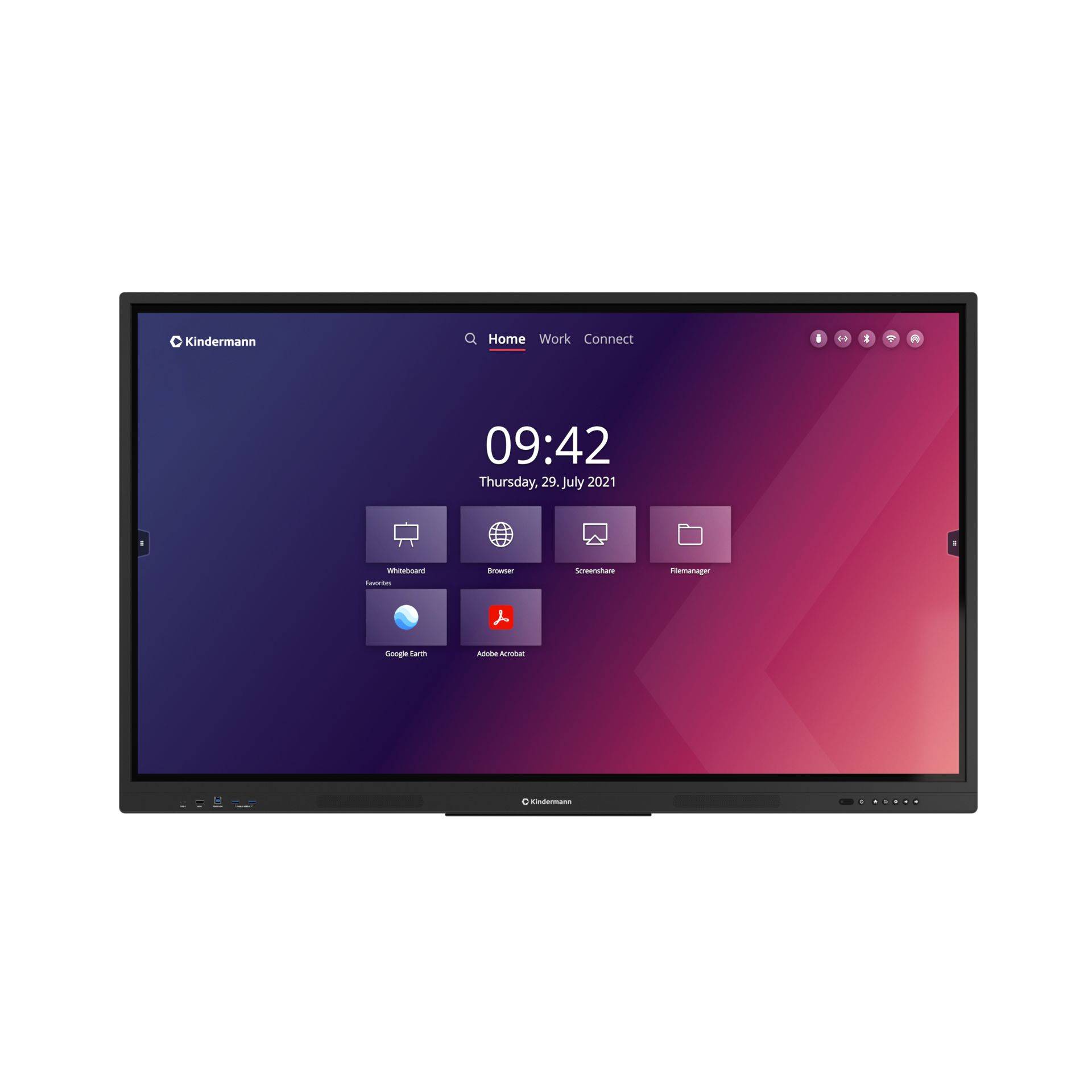 Kindermann TD-1165² Interaktiver Flachbildschirm 165,1 cm (65) WLAN 350 cd/m² 4K Ultra HD Schwarz Touchscreen Eingebauter Prozessor Android 18/7 (65W71B-B) von Kindermann