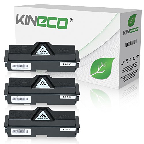 3 Toner kompatibel mit Kyocera TK-130 TK130 für Kyocera FS-1300, FS-1350, FS-1028MFP, FS-1128MFP, FS-1300DN, FS-1350DN - 1T02HS0EU0 - Schwarz je 7.200 Seiten von Kineco