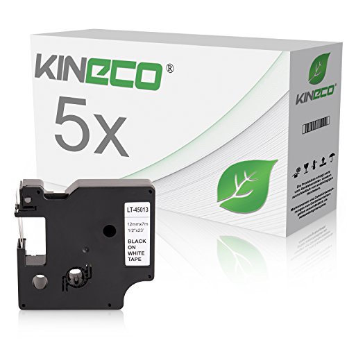 5 Kineco Schriftbänder kompatibel mit Dymo 45013 Etikettenband 12 mm x 7 m Schwarz auf Weiß für Labelmanager von Kineco