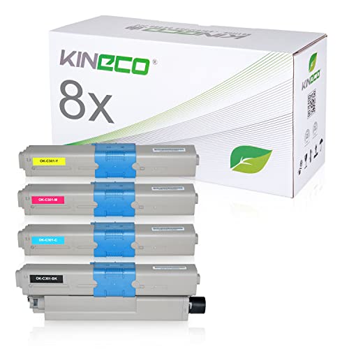 8 Toner kompatibel mit Oki C301 C321 DN MC-332 DN 340 Series 342 DN DNW - 44973536 44973535 44973534 44973533 - Schwarz je 2.200 Seiten, Color je 1.500 Seiten von Kineco
