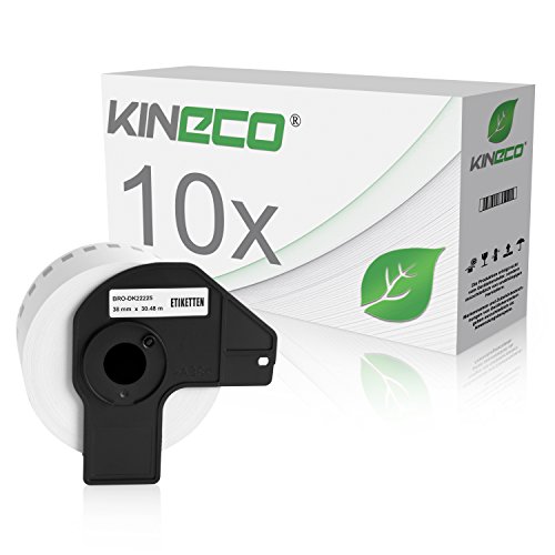 Kineco 10x Endlos-Etikett kompatibel für Brother DK22225 38mm x 30,48m P-Touch QL-1050 1060N 500 550 560 570 580 700 500 A BS BW 560 VP YX 580N 650TD 710W 720NW von Kineco
