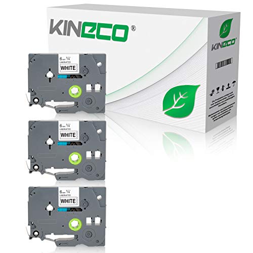 Kineco 3 Schriftbänder kompatibel für Brother TZE-211 TZ-211 6mm/8m - Schwarz auf Weiß P-Touch H100LB H100R H105 E100 E100VP D200 D200BW D200VP D210 D210VP von Kineco