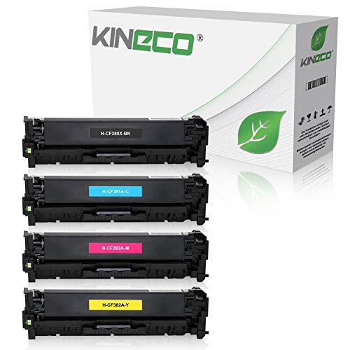 Kineco 4 Toner kompatibel mit HP CF-380X CF380X CF381A CF382A CF383A Laserjet Pro MFP M470 Series M476 DN DW NW - Schwarz 4.400 Seiten, Color je 2.700 Seiten von Kineco