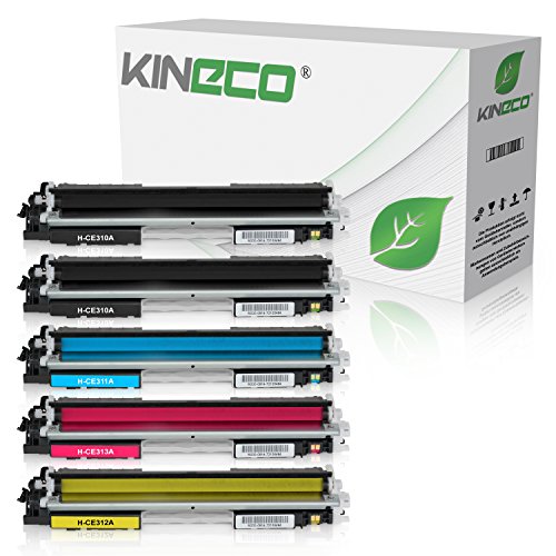 Kineco 5 Toner kompatibel mit HP CE310A CE311A CE312A CE313A Laserjet Pro 100 Color MFP M175, M 275, Color Laserjet Pro CP1025nw, CP1028nw - 126A - Schwarz je 1.200 Seiten, Color je 1.200 Seiten von Kineco