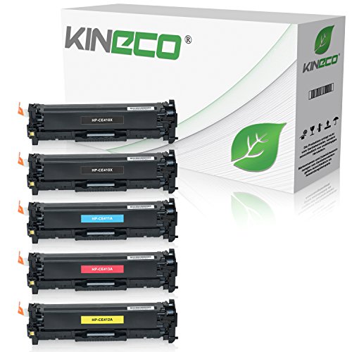 Kineco 5 Toner kompatibel mit HP CE410X CE411A CE412A CE413A Laserjet Pro 300 Color M351a, MFP M375nw, Laserjet Pro 400 Color M451dn dw nw - 305A/X - Schwarz je 4.000 Seiten, Color je 2.600 Seiten von Kineco