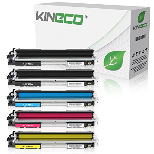 Kineco 5 Toner kompatibel mit HP CF350A CF351A CF352A CF353A Color Laserjet Pro MFP M176n, M177fw, M170 Series - Schwarz je 1.300 Seiten, Color je 1.000 Seiten von Kineco