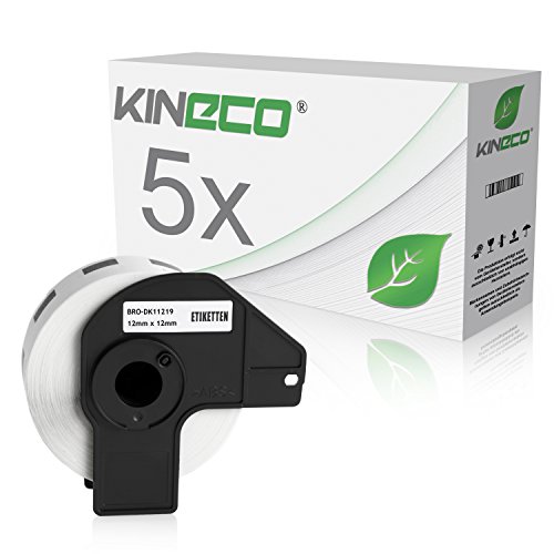 Kineco 5x Runde Etiketten 12mm kompatibel für Brother DK11219 je 1200 Stück P-Touch QL-1050 1060N 500 550 560 570 580 700 500 A BS BW 560 VP YX 580N 650TD 710W 720NW von Kineco