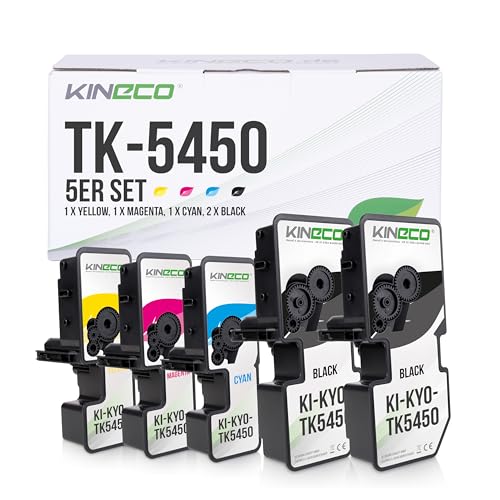 Kineco Toner TK5450 kompatibel mit Kyocera ECOSYS MA2600cwfx MA2600cfx PA2600cwx PA2600cx MA2600cwfx Plus MA2600cfx Plus PA2600cwx Plus PA2600cx Plus (5er Set Schwarz-Cyan-Magenta-Yellow) inkl. Chip von Kineco