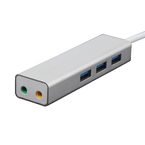 Kinetxiaxia Externer USB 2.1 Soundkarten-Hub für Laptops und PC – USB-Audio-Stereo-Audio-Adapter mit Stecker, kompatibel mit Windows, Mac, Plug and Play (Silber) von Kinetxiaxia
