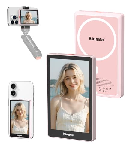 King Ma 4K 30FPS Magnetic Phone Vlog Selfie Monitor Screen, Sync Back Camera iPhone Monitor Screen für Vlog Live Stream & TikTok (Pink) von King Ma